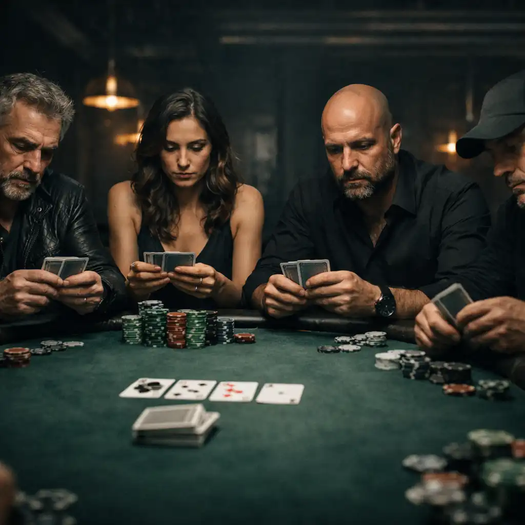 Focused players seated at a real poker table with physical cards and chips in the Card Club Fremantle Poker Room